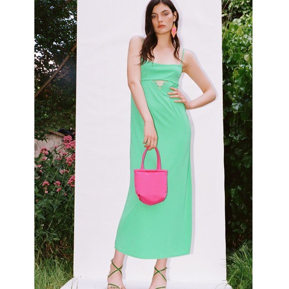 NEW Zara Stretch Knit Cutout Detail Long Maxi Slip Dress Size L Emerald Green - Picture 6 of 11